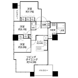 エルグレースタワー大阪同心 3LDKの間取図画像