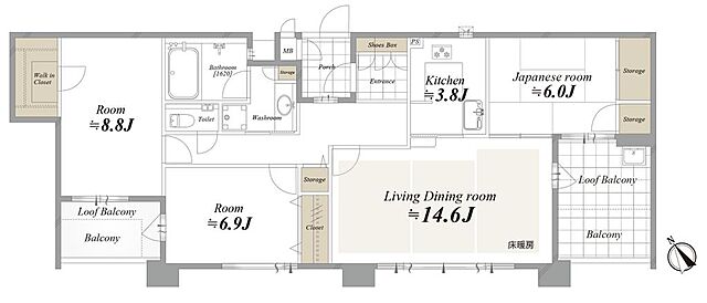 間取り グランシャトレ坂戸サンシェール 13階/1302