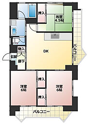 若葉台第一住宅29号棟 1階3DKの間取り