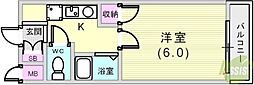 クリスタルコート下山手 1Kの間取図画像
