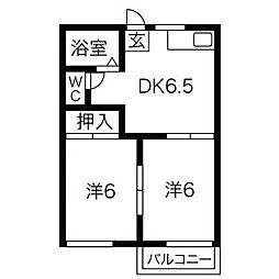 若杉ハイツ 2DKの間取図画像