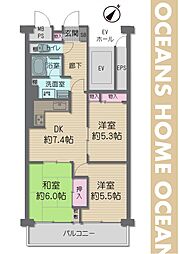 パークヒルズ若葉スカイハイツ 3DKの間取図画像