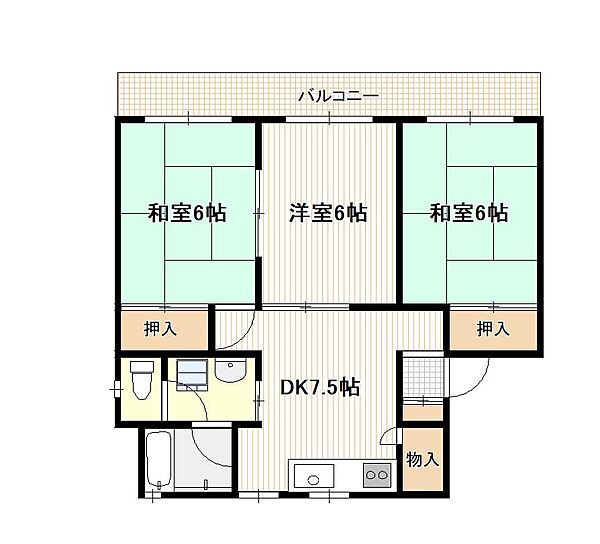 みどりマンション 101｜広島県広島市佐伯区楽々園３丁目(賃貸マンション3DK・1階・55.08㎡)の写真 その2