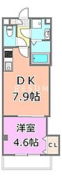 テリアズ港町 4階1DKの間取り