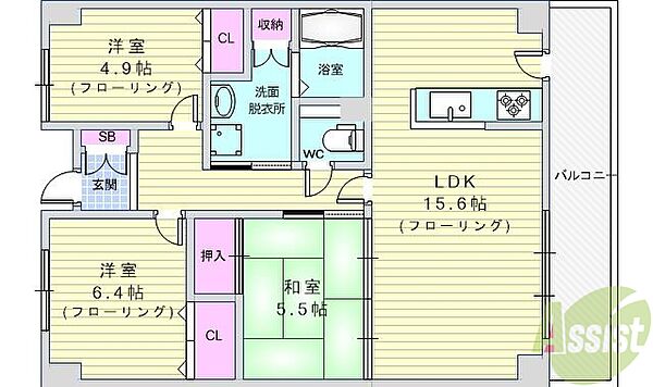 ウイング旭ヶ丘 102｜大阪府豊中市旭丘(賃貸マンション3LDK・1階・81.00㎡)の写真 その2