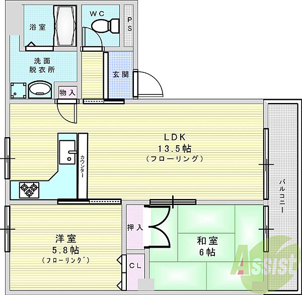 ワンズホーム大道 E1｜大阪府豊中市島江町2丁目(賃貸マンション2LDK・1階・54.27㎡)の写真 その2