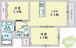 プレシャス神崎川 2LDKの間取図画像