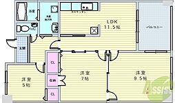フロレアール・くれは 2SLDKの間取図画像