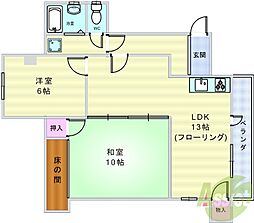 岡町リバクロスレジデンス 2LDKの間取図画像