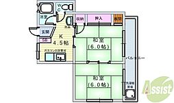 西村マンション 2Kの間取図画像