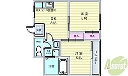 草野マンション21号館 2DKの間取図画像