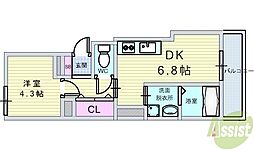 ソレイユ服部 1DKの間取図画像