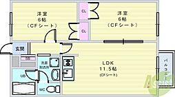 ウッディパル萩原A棟 2LDKの間取図画像