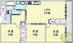 緑地ロイヤルハイツ2 3LDKの間取図画像