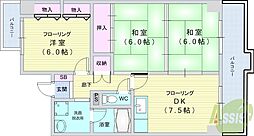 グローバル利倉 3DKの間取図画像