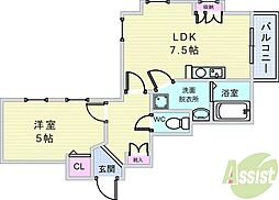 リーフジャルダン豊中 1LDKの間取図画像