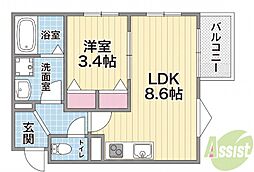 La-Crea池田リーフィア 1LDKの間取図画像