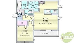 豊中シャーメゾンSK 1LDKの間取図画像
