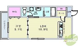 フィユフラッツ中桜塚 1LDKの間取図画像