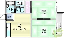 乾ハイツC棟 2DKの間取図画像
