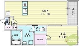 ウェルスクエア豊中本町 1LDKの間取図画像
