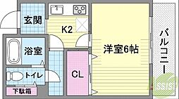 刀根山ドミトリー 1Kの間取図画像