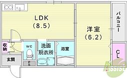 ディアコート曽根 1LDKの間取図画像