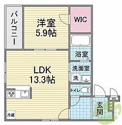 豊中市中桜塚1丁目アパート 1LDKの間取図画像