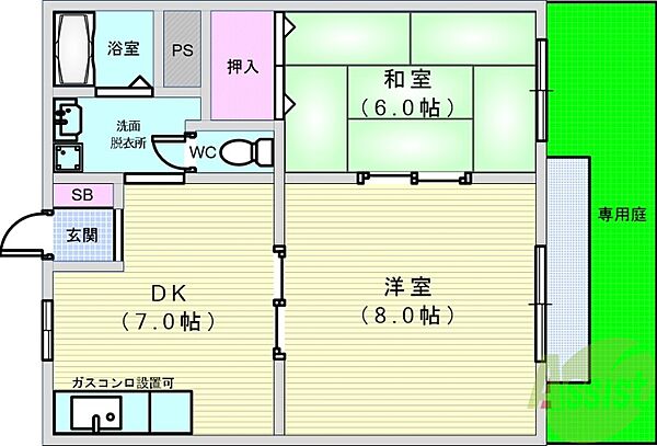 コート豊中 ｜大阪府豊中市上野西2丁目(賃貸アパート2DK・1階・48.80㎡)の写真 その2