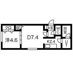 札幌市営南北線 麻生駅 徒歩6分の賃貸マンション 2階1DKの間取り