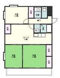 名鉄瀬戸線 森下駅 徒歩6分の賃貸マンション 3階3LDKの間取り