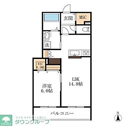 メゾン天白公園東W 2階1LDKの間取り