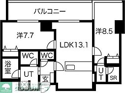 さくらHills NISHIKI Platinum Residence 14階2LDKの間取り