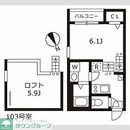 クレール城西 1階1Kの間取り