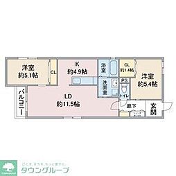 Celenest高岳 4階2LDKの間取り
