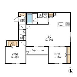 CRESTA神山 2階2LDKの間取り