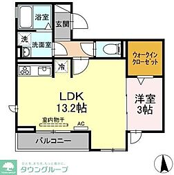 シュヴァル 1階1LDKの間取り