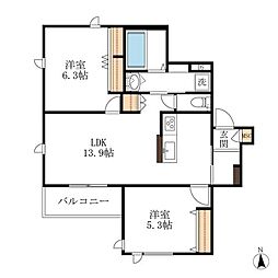 THE RITZ 中柴 3階2LDKの間取り