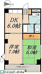 リビエールダンケ 4階2DKの間取り
