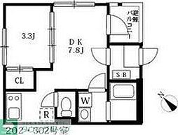セブンシーズン栄生 2階1DKの間取り