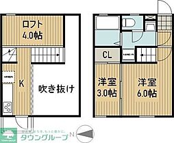 サンアリーナ北頭 2階1LDKの間取り