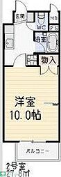 第2アイオーキャッスル 2階1Kの間取り