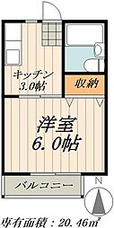 サンシティ鶴舞B 1Kの間取図画像