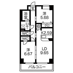 S-FORT鶴舞reale 2LDKの間取図画像