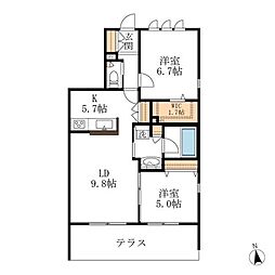 bambou deux 2LDKの間取図画像