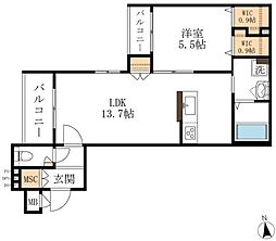 ファーレ東雲 1LDKの間取図画像