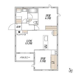 Largo unomori 2LDKの間取図画像