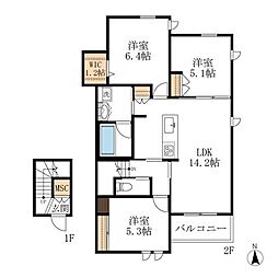 ラシェール 3LDKの間取図画像
