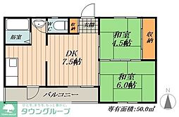 山田アパート 2DKの間取図画像