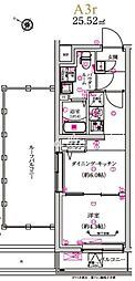 レガリス武蔵小山 3階1DKの間取り